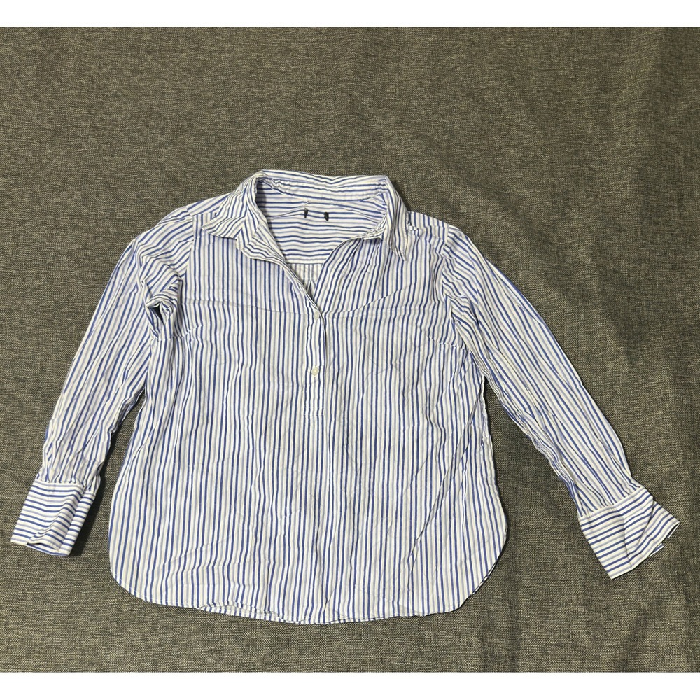 Unbranded Women's L Button Down Shirt Blue White Striped Long Sleeve Cotton